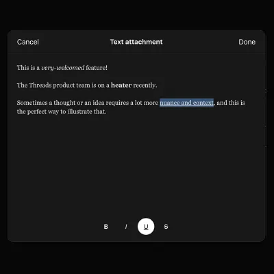 Threads позволит публиковать статьи через встроенный редактор
 
Threads позволит публиковать статьи через встроенный редактор