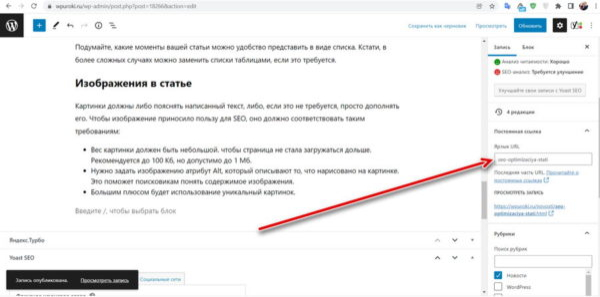 SEO оптимизация статьи в WordPress