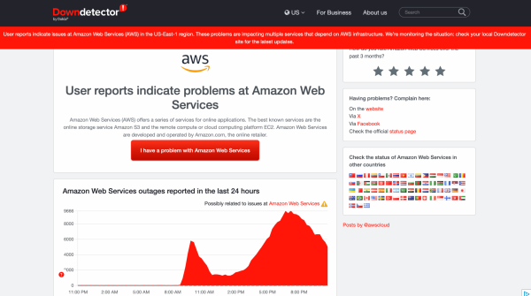 
Сбой в Amazon Web Services (AWS) вызвал проблемы у Duolingo, Perplexity, Roblox и Canva
